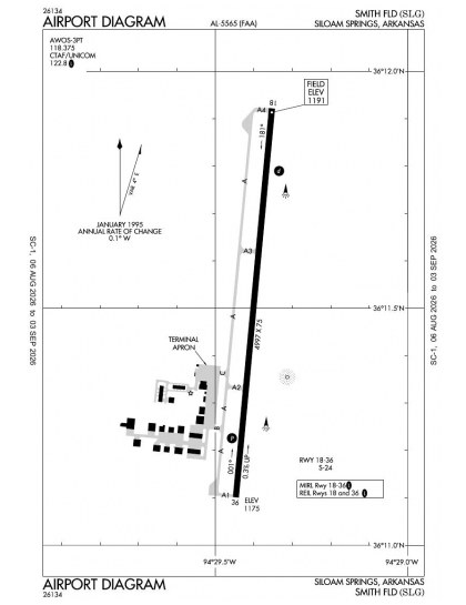 KSLG airport diagram — runways, taxiways and ramp layout