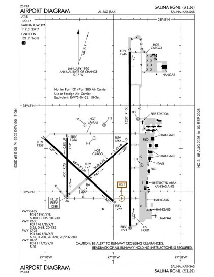 KSLN airport diagram — runways, taxiways and ramp layout