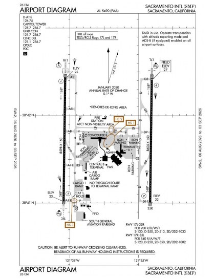 KSMF airport diagram — runways, taxiways and ramp layout