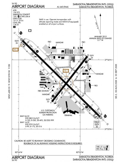 KSRQ airport diagram — runways, taxiways and ramp layout