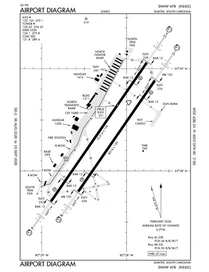 KSSC airport diagram — runways, taxiways and ramp layout