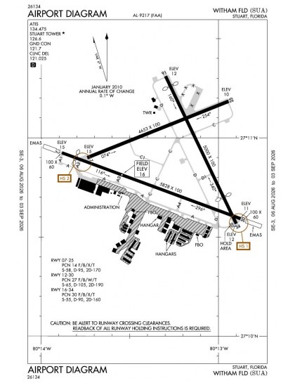 KSUA airport diagram — runways, taxiways and ramp layout