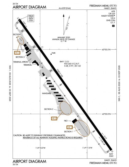 KSUN airport diagram — runways, taxiways and ramp layout