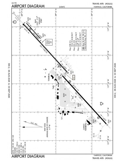 KSUU airport diagram — runways, taxiways and ramp layout