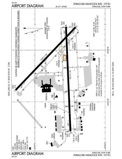 KSYR airport diagram — runways, taxiways and ramp layout