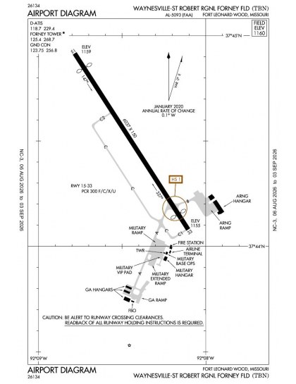 KTBN airport diagram — runways, taxiways and ramp layout