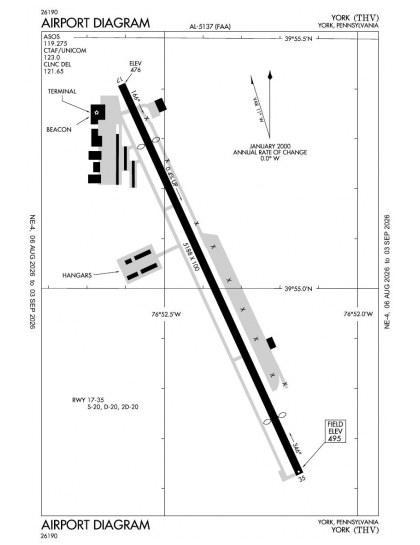 KTHV airport diagram — runways, taxiways and ramp layout