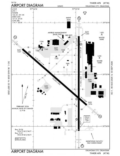 KTIK airport diagram — runways, taxiways and ramp layout