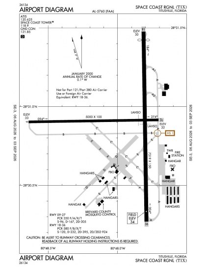 KTIX airport diagram — runways, taxiways and ramp layout