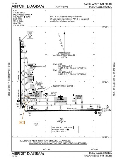KTLH airport diagram — runways, taxiways and ramp layout