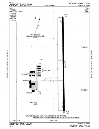 KTME airport diagram — runways, taxiways and ramp layout