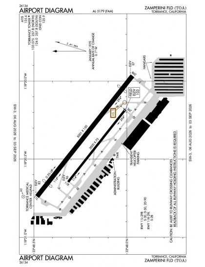 KTOA airport diagram — runways, taxiways and ramp layout