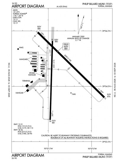 KTOP airport diagram — runways, taxiways and ramp layout