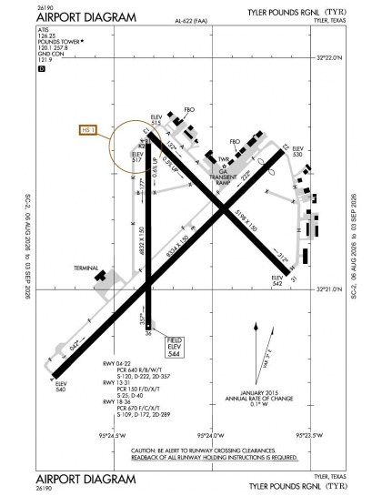 KTYR airport diagram — runways, taxiways and ramp layout
