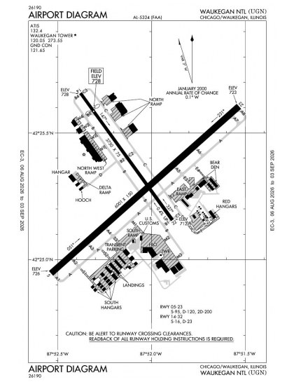 KUGN airport diagram — runways, taxiways and ramp layout