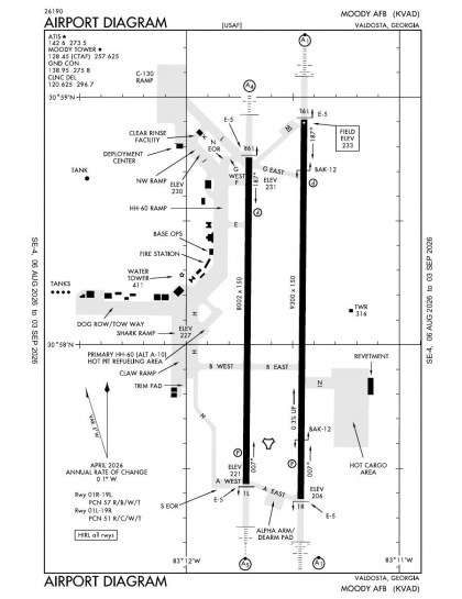 KVAD airport diagram — runways, taxiways and ramp layout