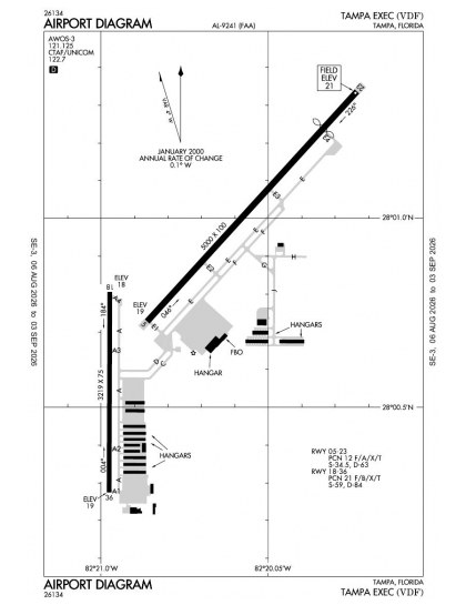 KVDF airport diagram — runways, taxiways and ramp layout