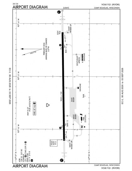 KVOK airport diagram — runways, taxiways and ramp layout