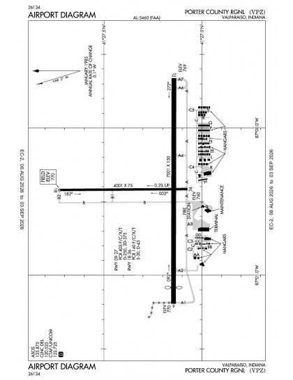 KVPZ airport diagram — runways, taxiways and ramp layout