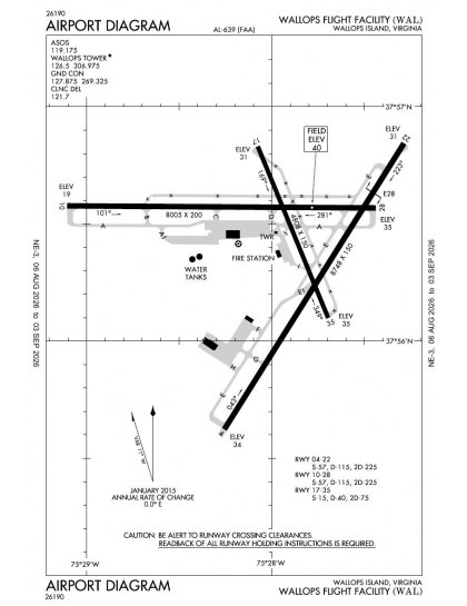 KWAL airport diagram — runways, taxiways and ramp layout