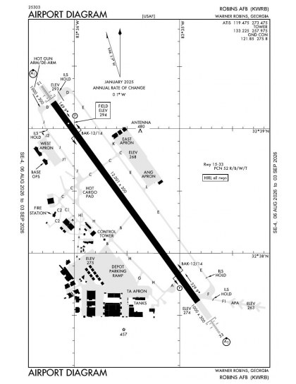KWRB airport diagram — runways, taxiways and ramp layout