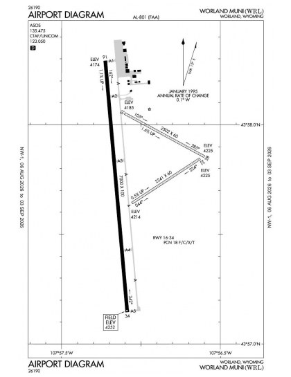 KWRL airport diagram — runways, taxiways and ramp layout