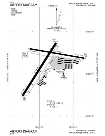 KWVI airport diagram — runways, taxiways and ramp layout