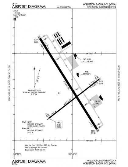 KXWA airport diagram — runways, taxiways and ramp layout