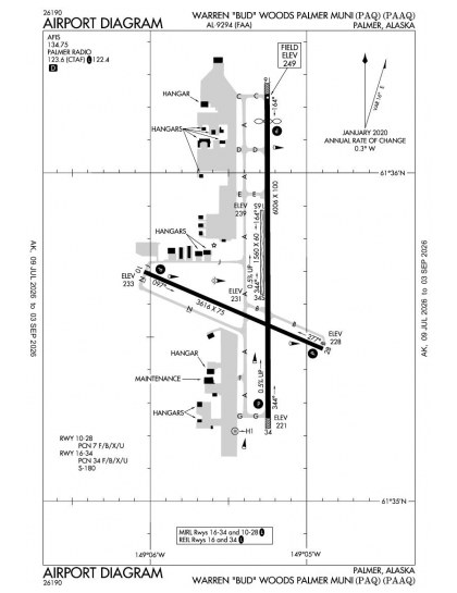 PAAQ airport diagram — runways, taxiways and ramp layout