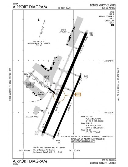 PABE airport diagram — runways, taxiways and ramp layout