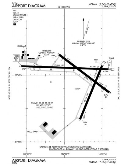 PADQ airport diagram — runways, taxiways and ramp layout
