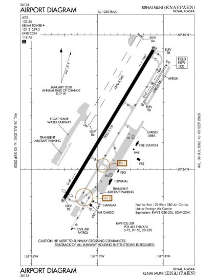 PAEN airport diagram — runways, taxiways and ramp layout