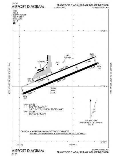 PGSN airport diagram — runways, taxiways and ramp layout