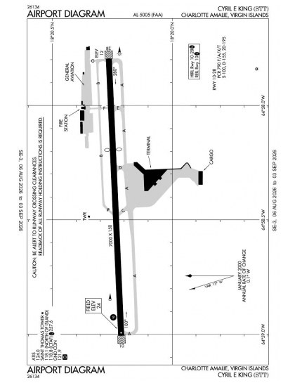 TIST airport diagram — runways, taxiways and ramp layout