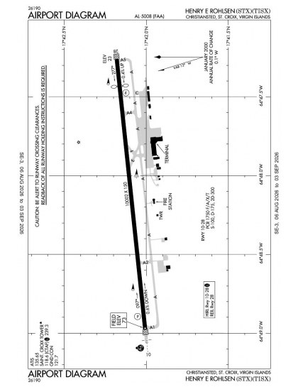 TISX airport diagram — runways, taxiways and ramp layout