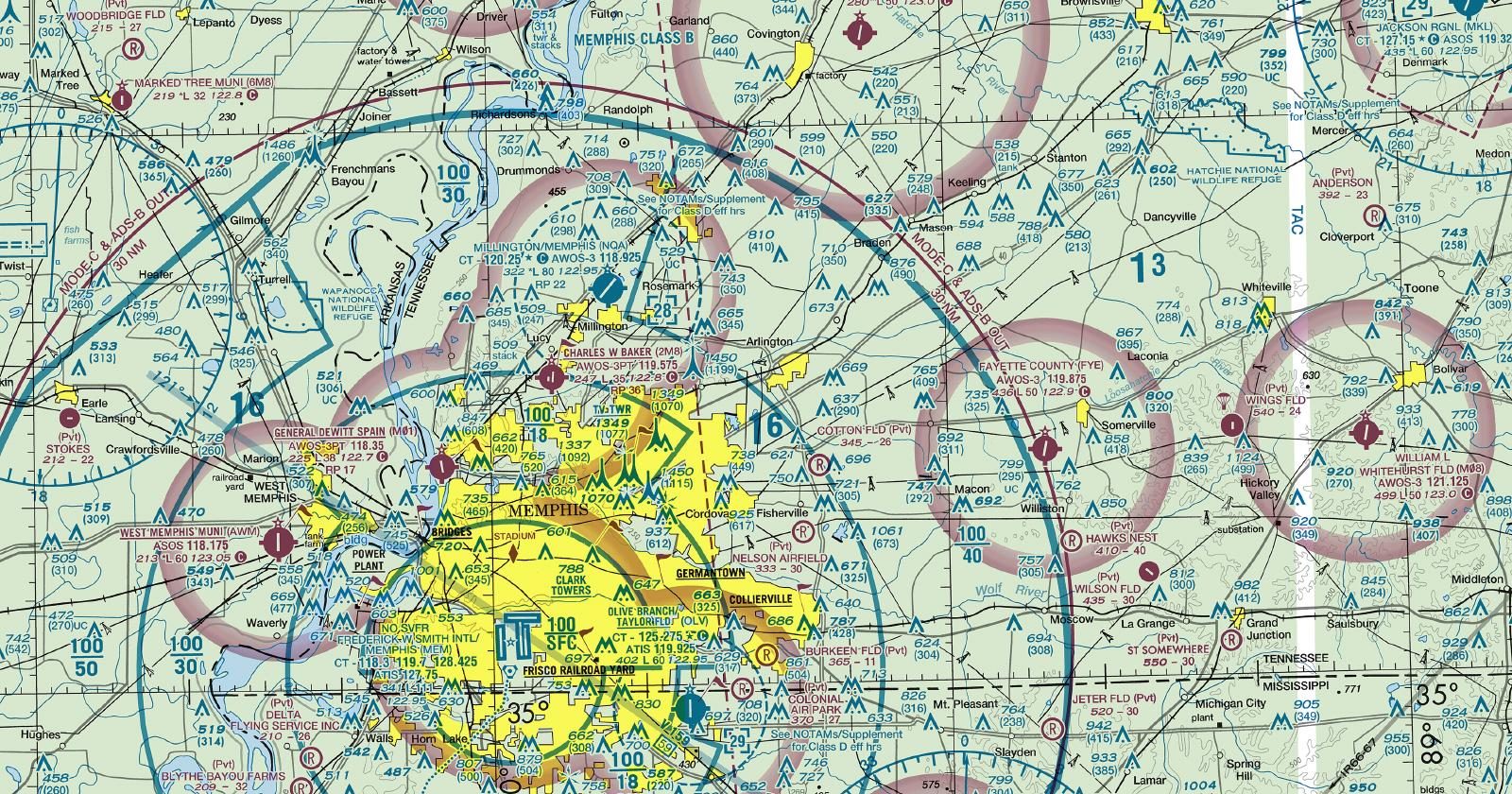 Memphis Sectional Chart — Free FAA Download, GeoTIFF & PDF | Fly Away ...