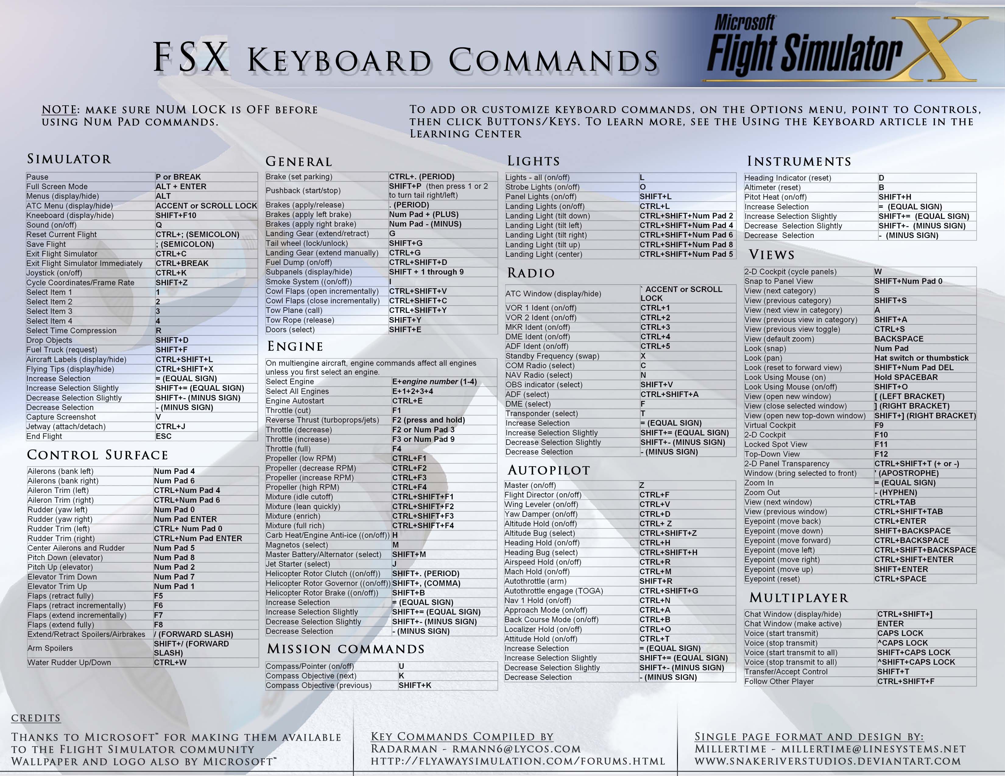 Keyboard Commands PDF for FSX