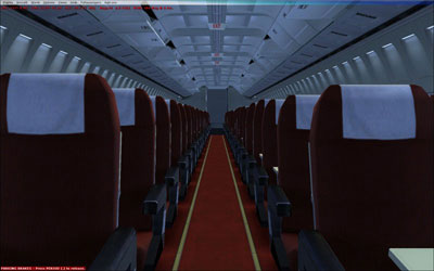 Red cabin interior showing red carpet and seats