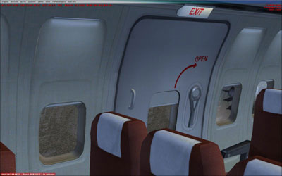 Emergency exit door with red interior