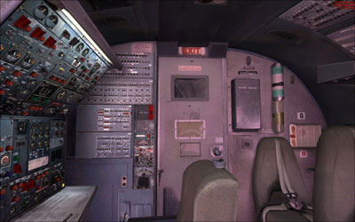 Flight deck door and engineers panel and jump seat