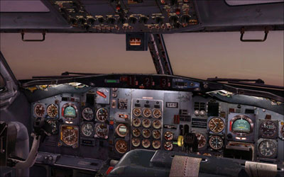 Complete flight deck showing captain seat and first officer seat