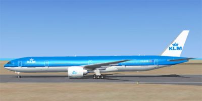 KLM Boeing 777-300 ER on runway.