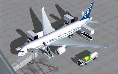 N787ZA Flight Test Airplane Boeing 787-8 at boarding gate.