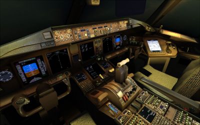 Inside the cockpit of Air Canada Boeing 777-200LR.