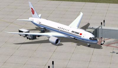 Air China Boeing 797 at boarding gate.