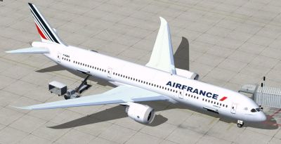 Air France Boeing 787-9 at boarding gate.