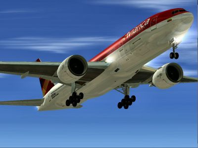 Avianca Boeing 777-200ER taking off.