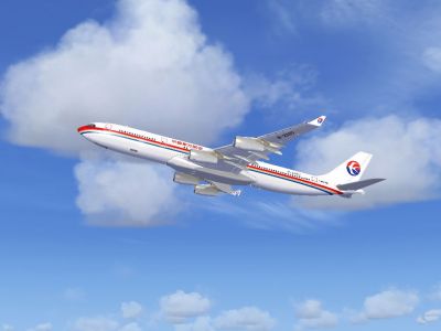China Eastern Airbus A340 in flight.