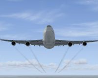 Boeing 747-400 with engine smoke effect.