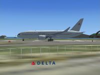 Delta Air Lines Airbus A370 on runway.